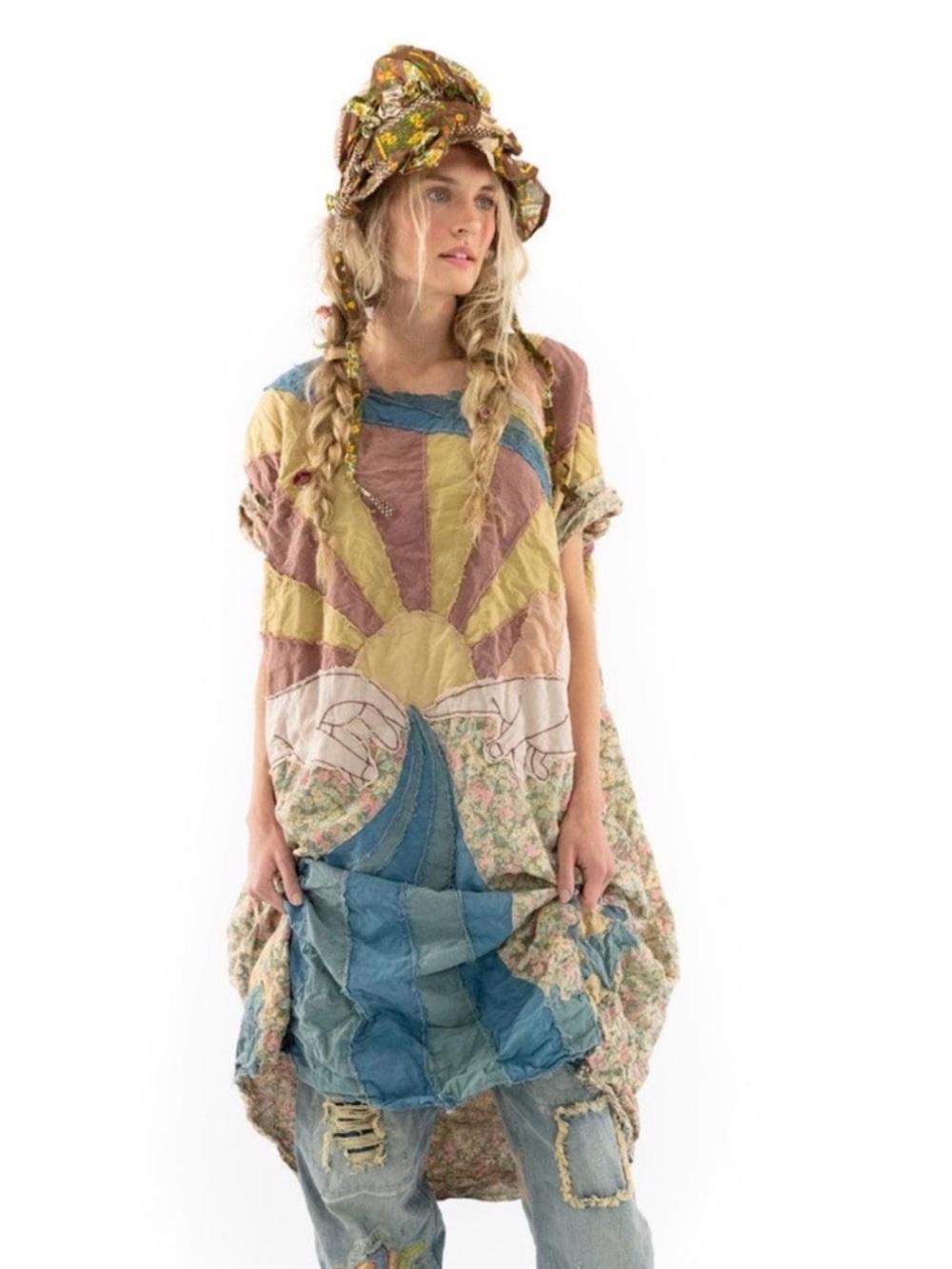 Magnolia Pearl Appliqué Artist Smock Dress OS ⭐️New Without Tags⭐️Boho⭐️Maxi